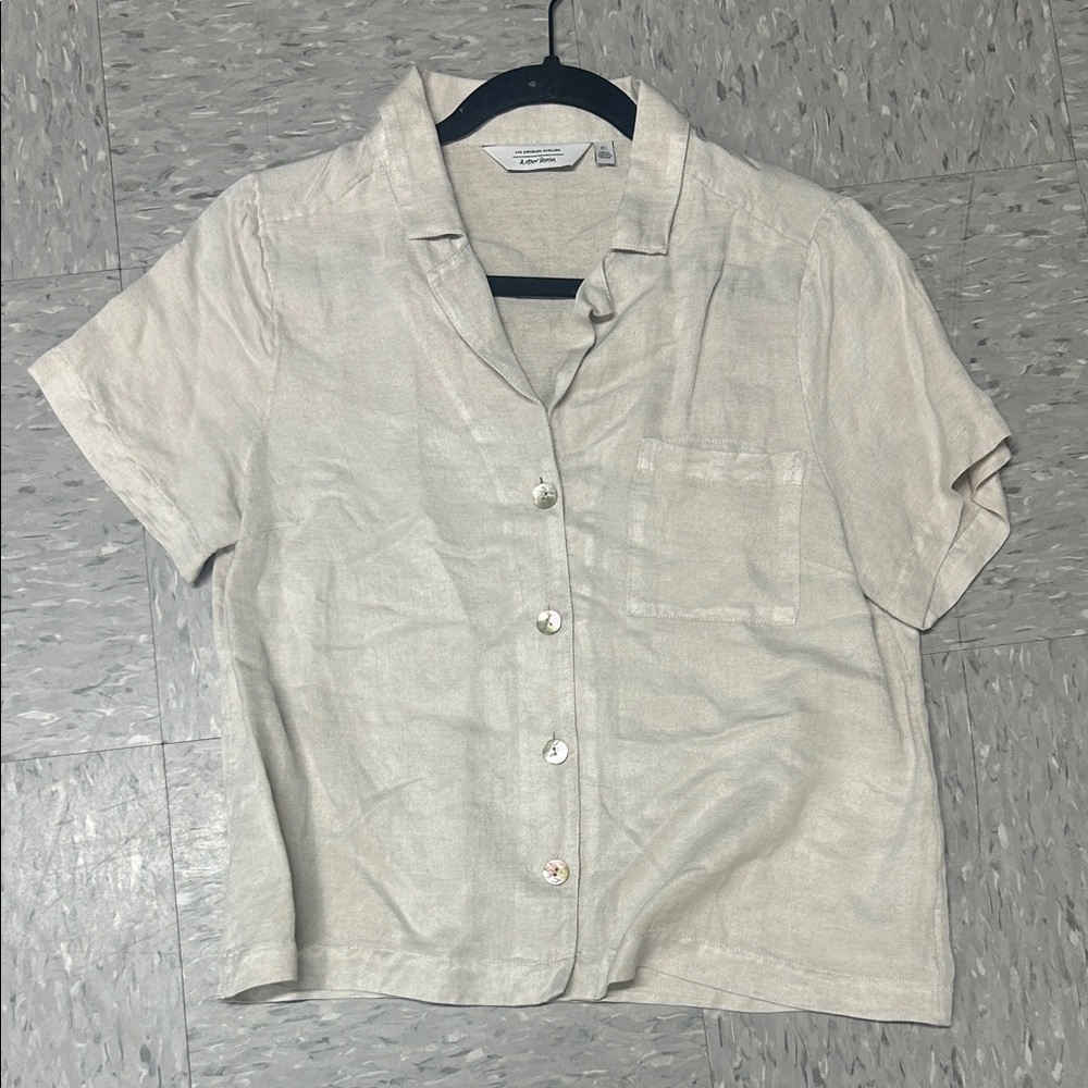 & Others Linen Blend Short Sleeve Collar Shirt Size 4